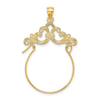 Diamond2Deal 14k Yellow Gold Fleur de Lis Scroll Framed Charm Holder