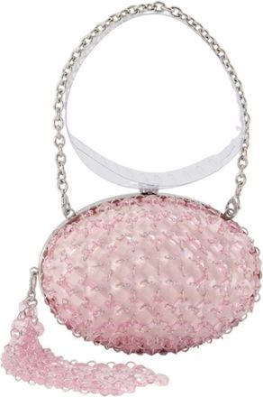 Self Portrait Ovale Kristallen Ketting Clutch - Dames - Clutches - Roze - ONE Size - Satijn - Tassen