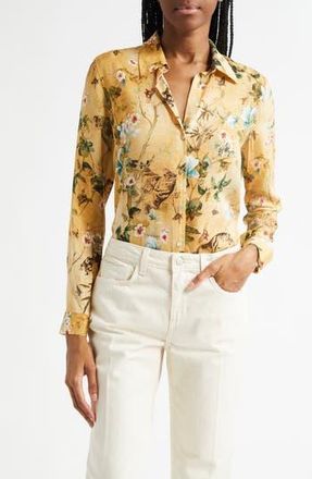 L'agence Holly Floral Button-Up Shirt in Gold Multi Watercolor Tiger at Nordstrom Rack, Size X-Large