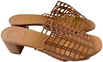 Mansur Gavriel Tan woven leather block heeled mules Size 38