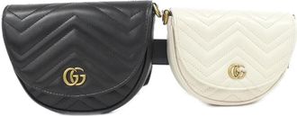 Gucci Gg Marmont Black White Leather Fanny Pack (Pre-Owned)
