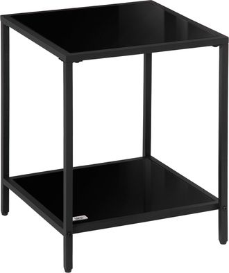 HOMCOM Side Table with Tempered Glass Top - End Table with 2-Tier Storage - Black | TJ Hughes