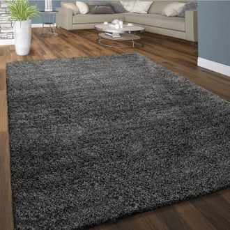 Paco Home Paco Home Alfombra Sal&oacute;n Pelo Largo Shaggy Pelo Largo Suave Motivo Monocolor Gris Oscuro &Oslash; 200 Cm Redondo