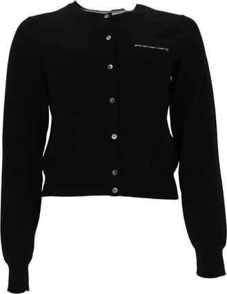 Alexander Wang Cropped Black Cardigan With Button-Down Front And Logo Detail
