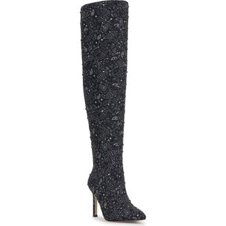 Jessica Simpson Earon Pointed Toe Over the Knee Boot in Midnight/white at Nordstrom, Size 5