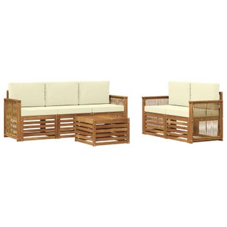 vidaXL Set Di Divani Da Esterno 6 Pz Naturale E Crema Vidaxl