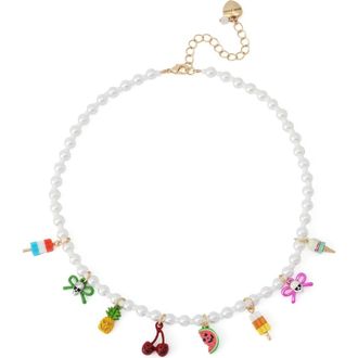 Betsey Johnson Summerween Charm Frontal Necklace in Pearl at Nordstrom