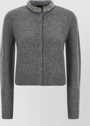 Pinko cashmere-blend slim-fit embellished-collar cardigan