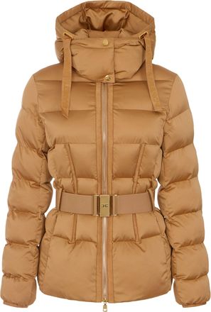 Elisabetta Franchi Quilted Padded Jacket with High Collar and Gold-Tone Buckle