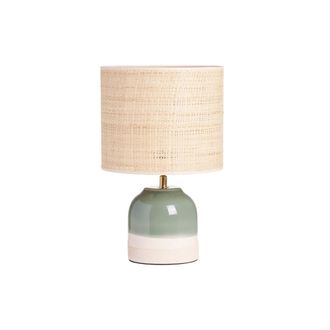 Miliboo L&aacute;mpara De Mesa Verde De Cer&aacute;mica Y Pantalla De Mimbre H35 Cm Piega