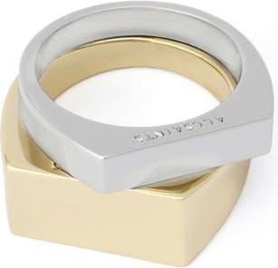AllSaints Set of 2 Signet Rings in Two Tone Shiny at Nordstrom, Size 6
