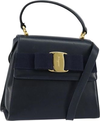Ferragamo Vala Handbag Leather Navy Leather Handbag (Pre-Owned)