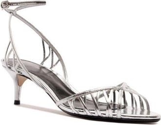 Alexandre Birman Solene Kitten Heel Cage Sandal in Silver at Nordstrom, Size 8.5