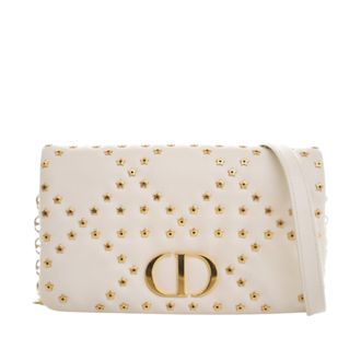 Dior Pre-owned Womens Mini Lambskin Macrocannage Lucky Star Studded Caro Crossbody - Cream Leather - One Size