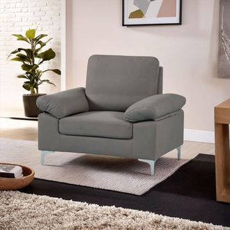 Kosy Koala Modern Grey Fabric One Seater Sofa with Chrome Feet - Comfortable Couch with Cushion for Living Room, Bedroom or Office