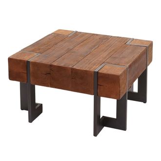 Hhg Mesa De Centro Hhg 887, Mesa De Sal&oacute;n, Abeto Macizo R&uacute;stico Certificado Mvg, Marr&oacute;n 70x70cm