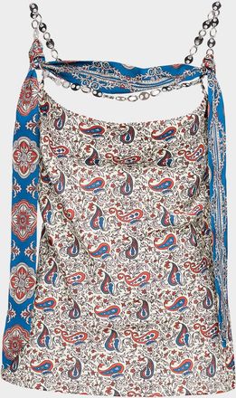 Paco Rabanne Paisley Satin Cowl-Neck Chain Cami