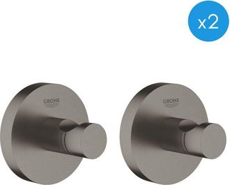 GROHE Essentials Set of 2 Wall Hooks, Brushed Hard Graphite (40364AL1-DuoEssential)