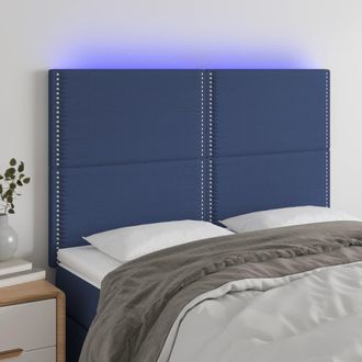 vidaXL Cabecero Con Luces Led Tela Azul 144x5x118/128 Cm Vidaxl