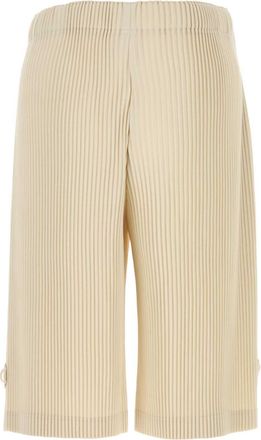 Homme Pliss&eacute; Issey Miyake Mens Wrap Bermuda Shorts Beige Polyester Bermudas
