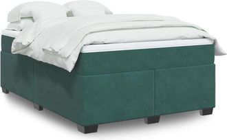 vidaXL Cama Box Spring Con Colch&oacute;n Terciopelo Verde Oscuro 140x190 Cm Vidaxl