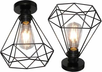 OEM Plafonnier Cage - Lustre Industriel Forme Diamant - Fer Noir - E27 - 220-240 V - 60 W - 20 X 25 Cm - 1 Pi&egrave;ce