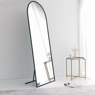 Dmora Espejo Rogno, Forma Rectangular, Tipo De Pie, Estructura Transparente, 65x180h Cm Negro Mate
