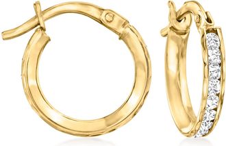 Ross-Simons CZ Huggie Hoop Earrings in 14kt Yellow Gold