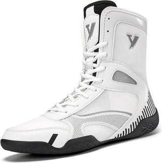 Generic Professional Boxing Boots Mens Breathable Wrestling Training Shoe for Male Adult Non Slip Fitness Sneakers,White,8.5 UK