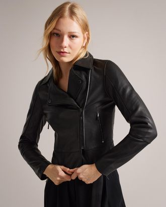 Ted Baker Womens Lizia Minimal Biker Jacket, Black - Size 6 UK