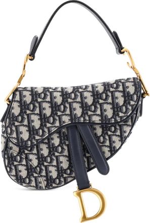 Dior Borsa a spalla Saddle mini in tela con motivo Oblique - Blu