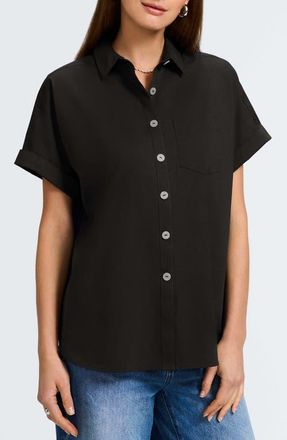 Foxcroft Abigail Short Sleeve Button-Up Shirt in Black at Nordstrom, Size X-Small