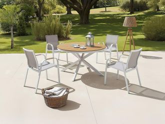 Vente-Unique Round Aluminium Garden Table D.125 Cm - White & Light Natural