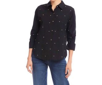 Karen Kane Embellished Ruched Sleeve Shirt In Black