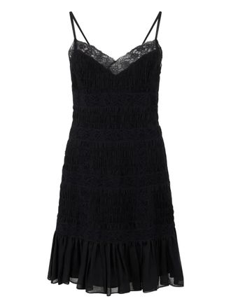 Valentino Garavani lace-trim ruffled dress - women - Polyamide/Silk - 40 - Black