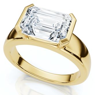 Pompeii3 Certified 3Ct East West Emerald Diamond Engagement Ring 14k Gold or Pt Lab Grown