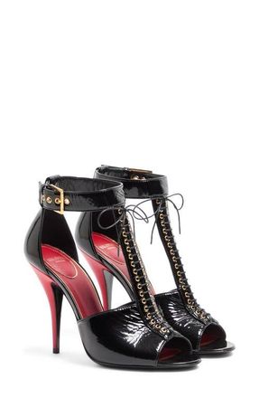 Valentino Garavani Bustier T-Strap Sandal in Black/Red at Nordstrom, Size 10.5Us