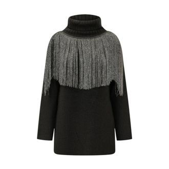 Pinko Jersey Oversize de Lana con Flecos de L&uacute;rex - Knitwear - Mujer - Negro - S