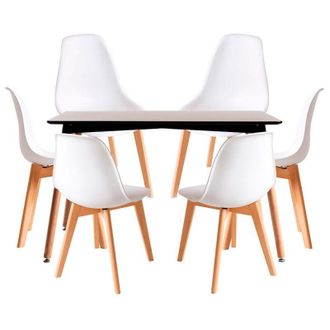 Regalos Miguel Regalos Miguel - Conjuntos De Mesa Y Sillas - Conjunto Mesa Tower Rectangular 120 X 80 Cm Negra Y Pack 6 Sillas Kelen - Blanco