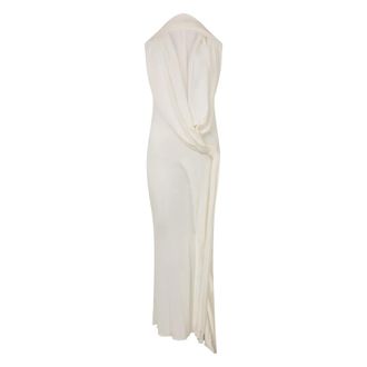 Alberta Ferretti Long Fitted Dress With Draping - female - Alberta Ferretti - Gowns - White - XL - Dresses