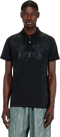 Diesel Cotton polo with embroidered patch - Polos - Man - Black
