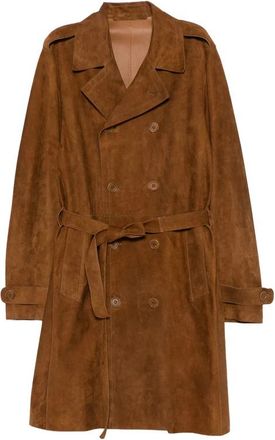 Salvatore Santoro Belted Double-Breasted Coat - Heren - Trenchcoats - Bruin - M - Leer - Jassen