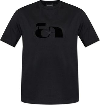 Emporio Armani Jersey T-shirt met op-art borduursel - Heren - T-shirts - Zwart - 2XL - Katoen - Tops