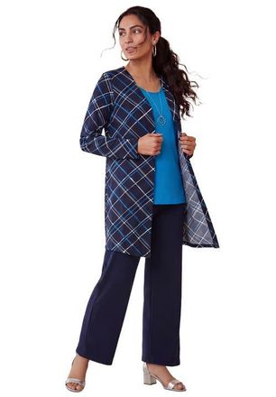 Jessica London Everyday Stretch Knit Open Front Cardigan in Navy Blue Bias Stripe at Nordstrom, Size 28