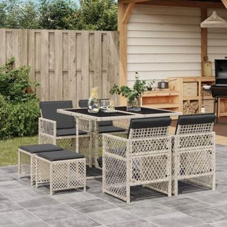 vidaXL Vidaxl - Set Comedor De Jard&iacute;n 9 Pzas Cojines Rat&aacute;n Sint&eacute;tico Gris Claro