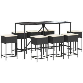 vidaXL Set Bar da Giardino 9 pz con Cuscini in Polyrattan Nero vidaXL