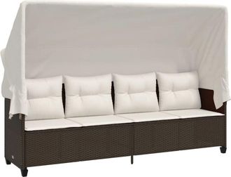 vidaXL Tumbona Con Capota Y Cojines Rat&aacute;n Sint&eacute;tico Marr&oacute;n Vidaxl