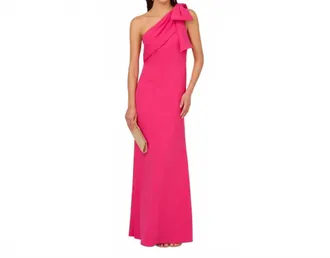 Adrianna Papell Stretch Crepe Mermaid Gown In Hot Pink