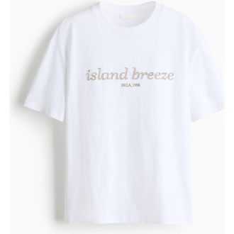 H&M Oversized T-shirt in White/island Breeze at Nordstrom, Size X-Large