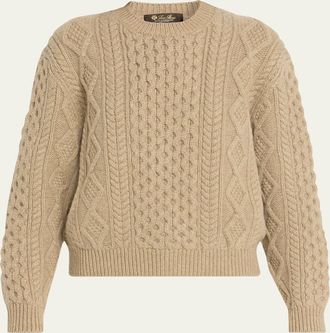 Loro Piana Eyre Cashmere Fisherman Knit Crewneck Sweater